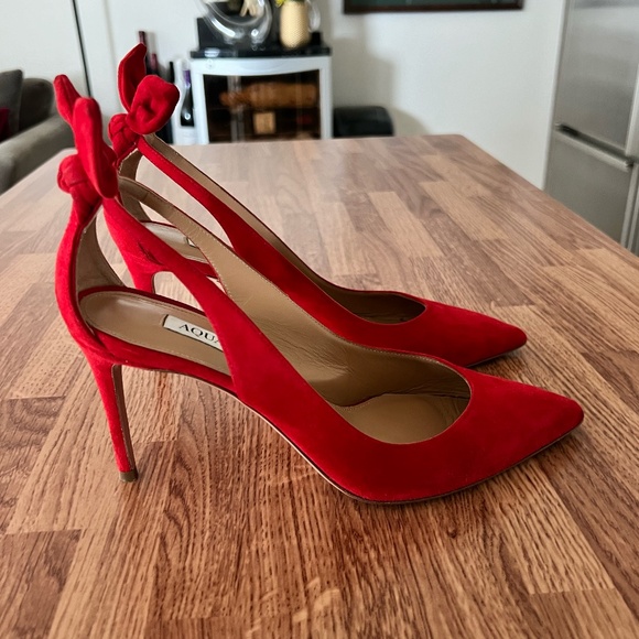 Aquazurra Bow Tie Red Suede Pumps - Size 37 - Picture 5 of 7
